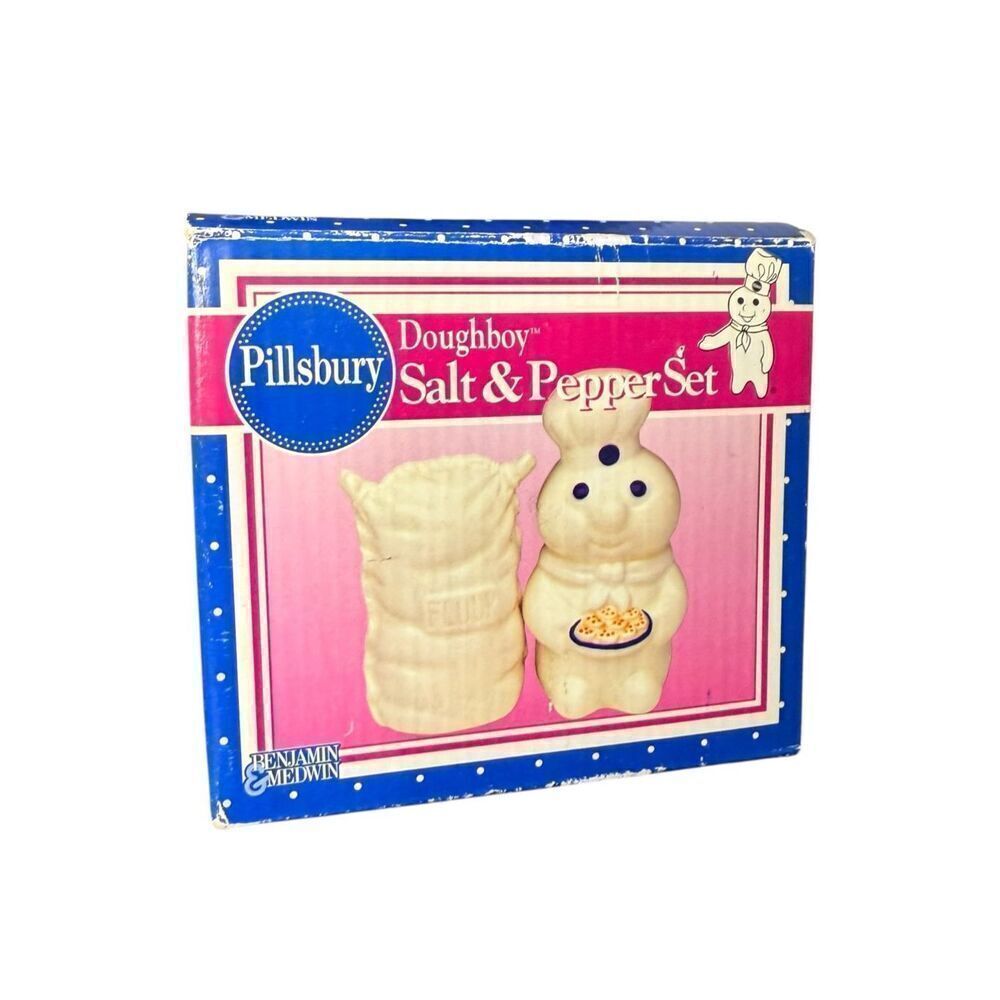 Vintage Pillsbury Doughboy & Flour Sack Ceramic Salt & Pepper Shakers 1998 NEW